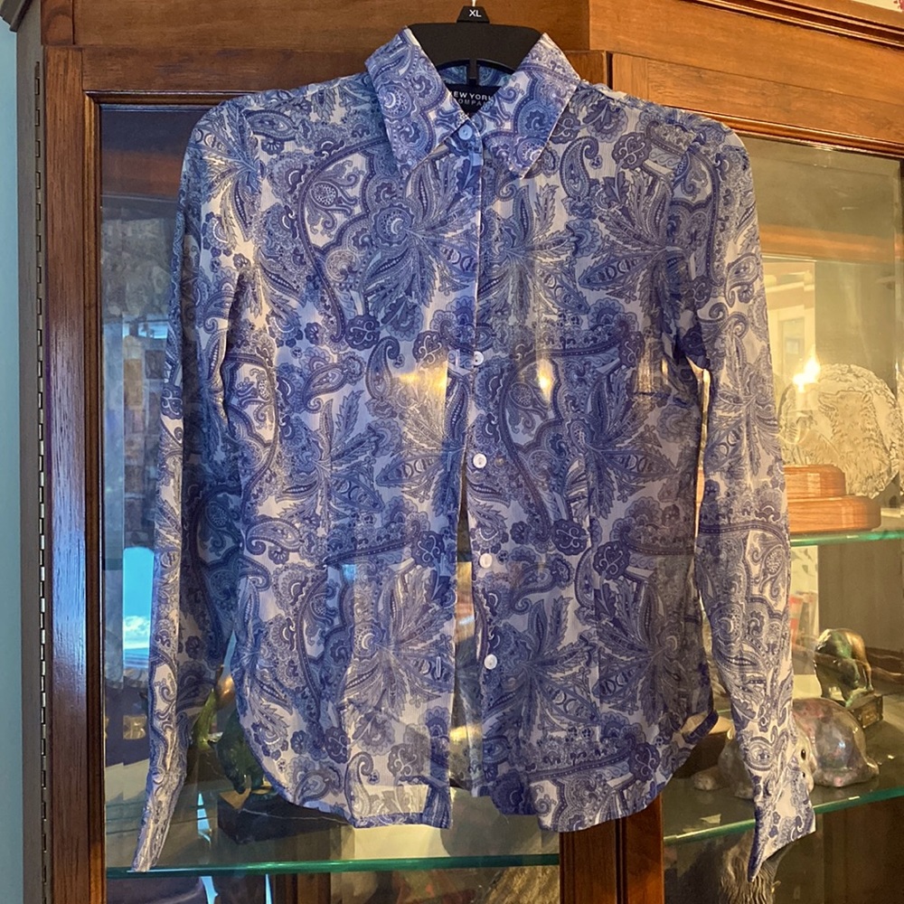 Women’s New York & Company Long Sleeve Sheer Button Down Blouse Size XS